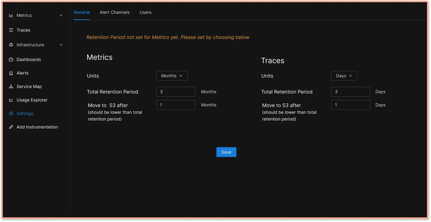 Enable S3 for long term data retention