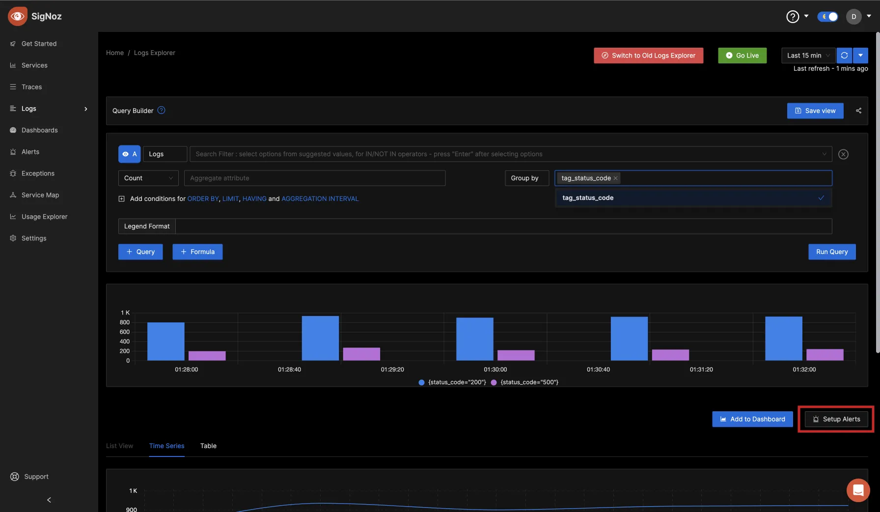 Setup alert from query