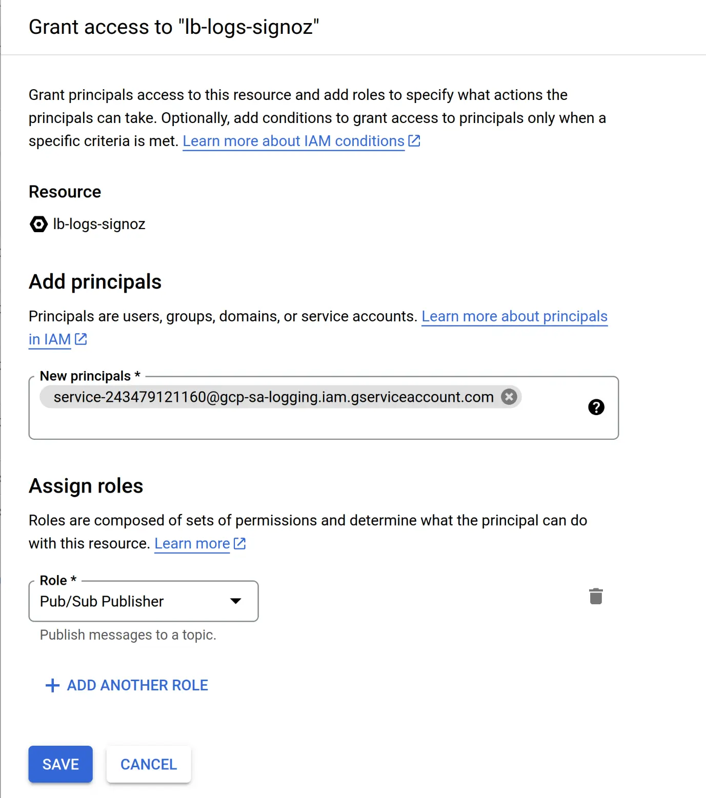 Grant Access to Log Router Sink