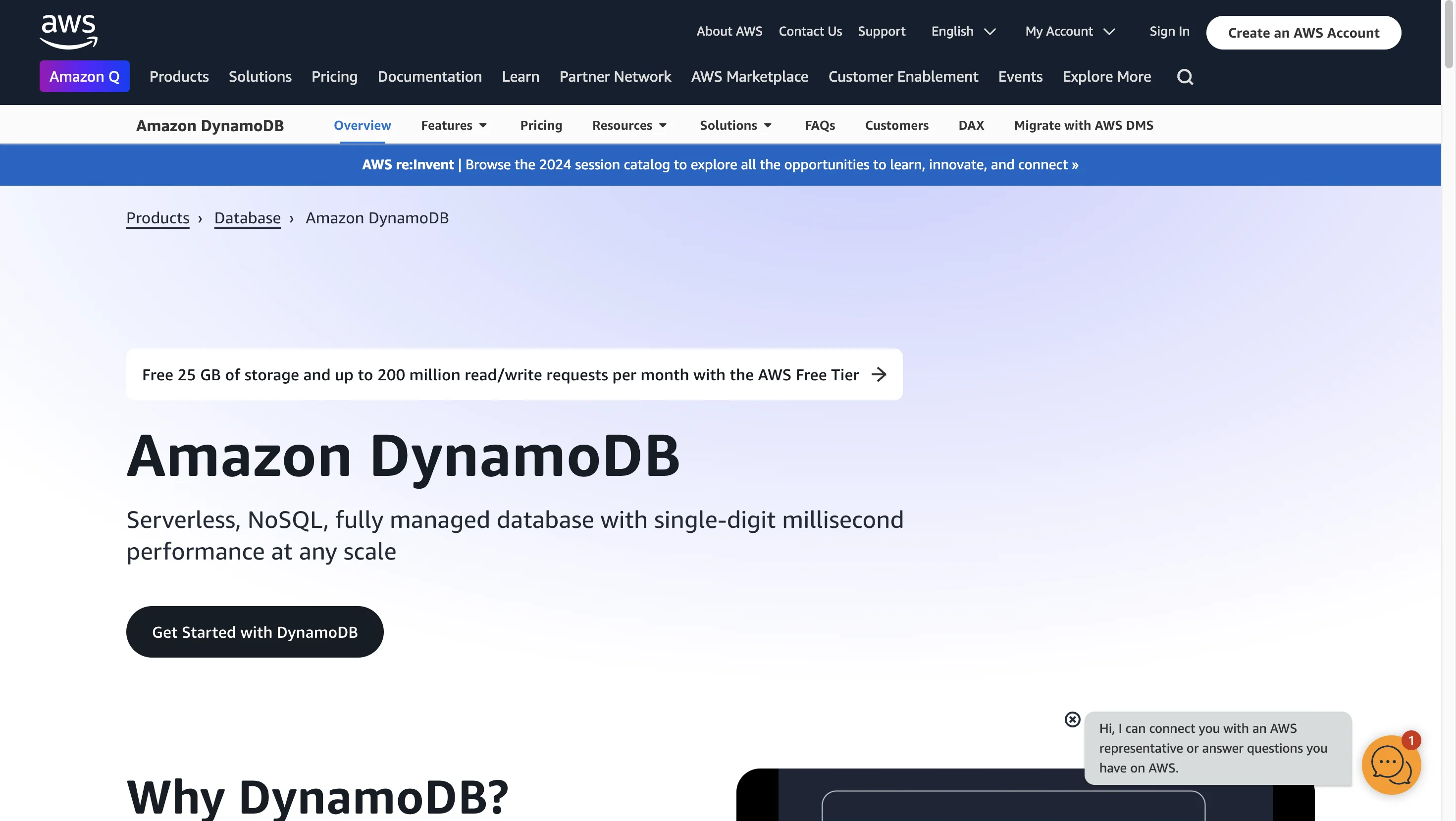 DynamoDB landing page