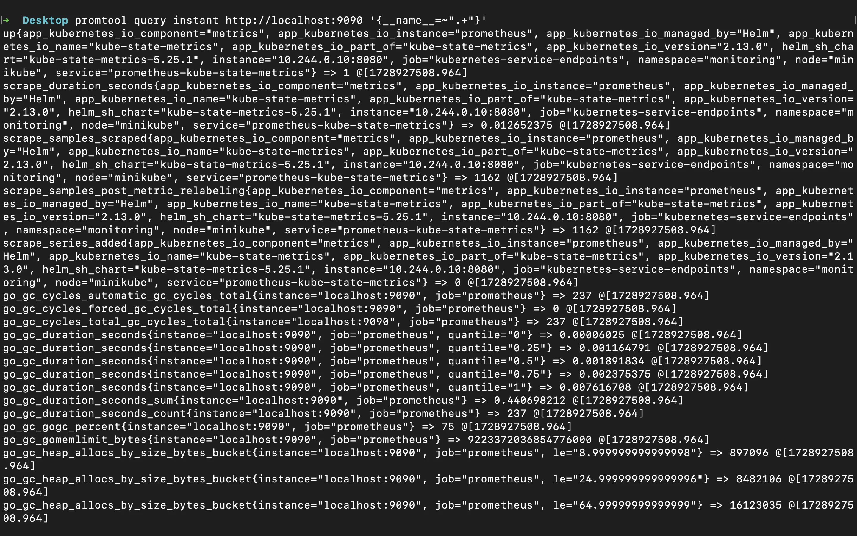 Using promtool to query prometheus metrics